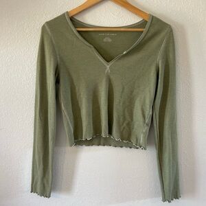American Eagle Outfitters Women's Medium Green Long Sleeve Crop-top